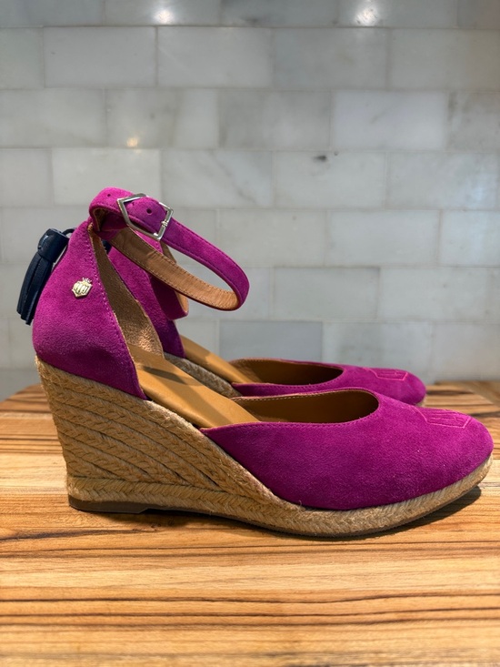Fairfax & Favor Shoes - Fairfax & Favor Fuchsia Suede Wedge Espadrilles with Ankle Strap